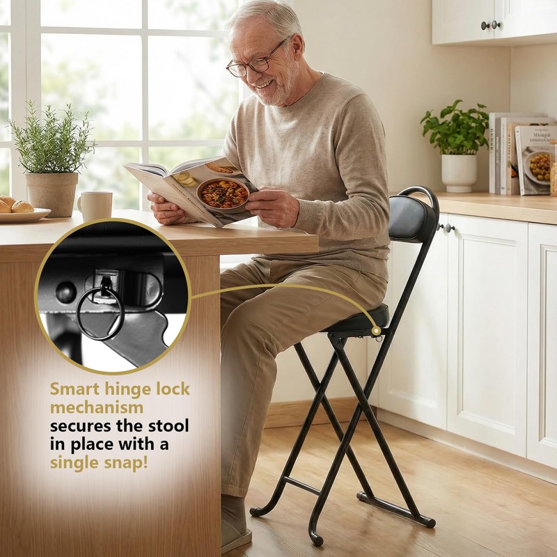 Gluck Plants Folding Bar Stool,Portable High Counter Foldable Stool Chair