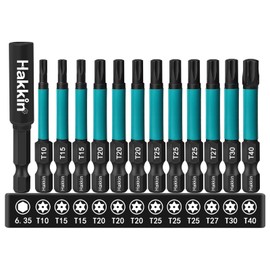 Torx Bit Set Long Hakkin 12 Pieces 55 mm Torx Screwdriver Set Bits Set Bit Set for Cordless Screwdriver 1/4 Inch Magnetic Bits S2 Bit Set Long with Bit Extension T10 T15 T20 T25 T27 T30 T40