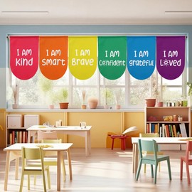 Breling 6 Pcs Rainbow School Classroom Curtains with Motivational Positive Words Colorful Back to Classroom Curtains Drapes Rainbow Decor for Kindergarten Primary School Playroom, 36 x 24 Inch