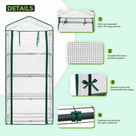EAGLE PEAK Mini Greenhouse with Wire Shelves, Portable Indoor & Outdoor Green House with Roll-Up Zipper Door, 4 Tier, 27.2"x19.3"x64.2", Clear/White PE Cover