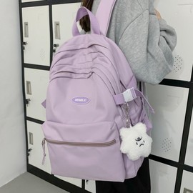 VTTDB Kawaii Backpack with Cute Accessories Casual Aesthetic Daypack Simple Laptop Bag Waterproof Travel Rucksack for Women (purple)