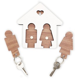 LAC Key Holder for Wall Mounted with 2 Magnetic His and Hers Keyrings - House Warming Gifts New Home for Couple - Anniversary or Christmas Presents
