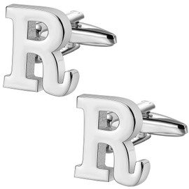 HAWSON Letter Cufflinks for Mens A-Z Capital Silver Plated Tone Cuff Links for Wedding Formal Business Gift with Tuxedo Shirts(R)