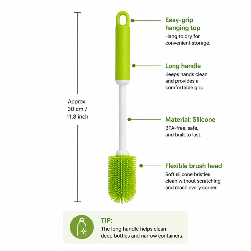 Silicone Bottle Cleaning Brush for Kitchen Use – Long-Handle 360°