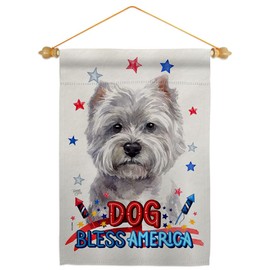 Breeze Decor Patriotic White Westie Garden Flag Set Wood Dowel Dog Puppy Spoiled Paw Canine Fur Pet Nature Farm Animal Creature House Banner Small Yard Gift Double-Sided, Made in USA
