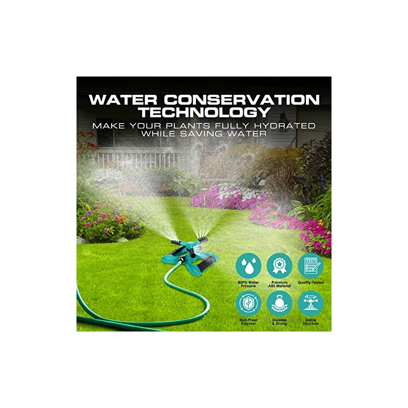 Rotating Garden Sprinkler with Adjustable Arms and Weighted Base
