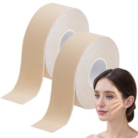 Pack of 2 Rolls Kinesiotapes for Wrinkle Reduction and Skin Tightening, Face Lifting Tape, Myofascial Face Tightening Tape Made of Cotton and Elastane, 2.5 cm x 5 m