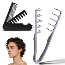 Peine Texturizador para Hombre 2 Piezas, French Comb Profesional con Peine Plegable 2 en 1, Peines para Cabello Hombre, Peine Dientes Anchos para...  