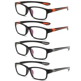 JOON-joon Reading Glasses Men 4 Pairs Ultra Light TR90 Sports Style Blue Light Blocking Readers+1.0(Grey&Orange)