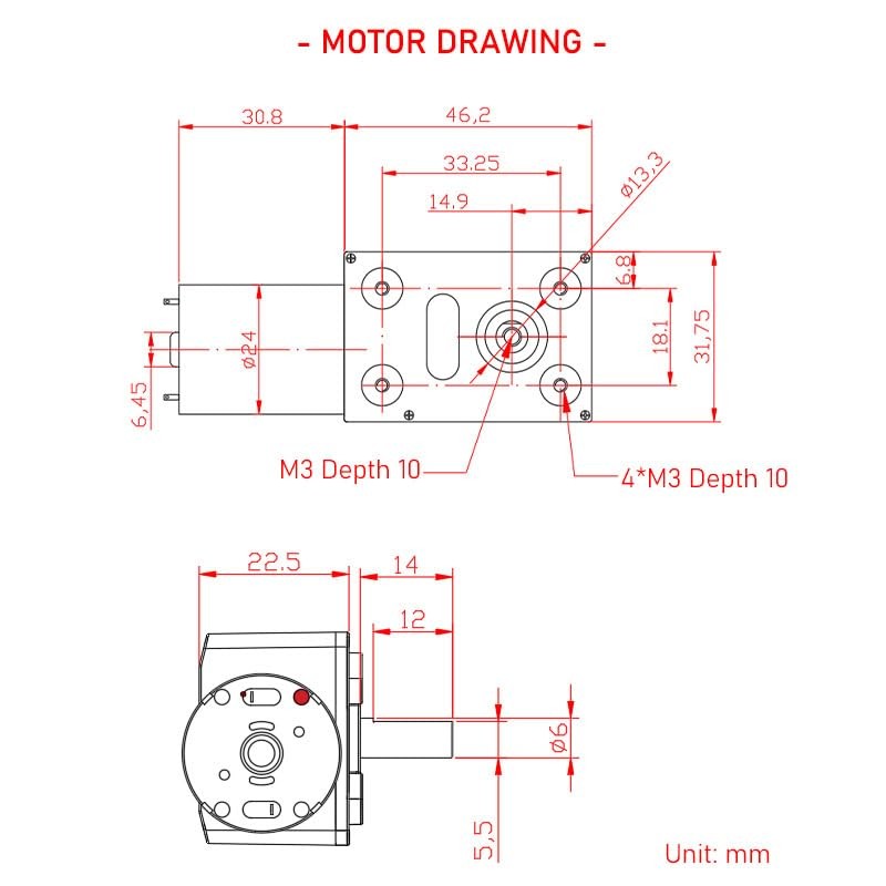 BRINGSMART JGY-370 12V 10rpm DC Worm Gear Motor 12 Volt