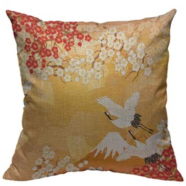 VERSUSWOLF Throw Pillow Cover Beautiful Kimono of Japan Cotton Linen Square Pillowcases Asia Gold Lovely Origami Palm Sakura Modern Cushion Cover Home Decor 18 X 18 Inch