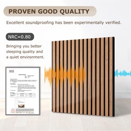 DOLLAR BOSS Wood Slat Acoustic Panels for Wall, 23.6" x 23.6" 2Pcs Soundproof Absorbing Wall Panel with Wood Finish 3D Fluted, Oak