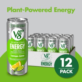 V8 +SPARKLING ENERGY Lemon Lime Energy Drink, Made with Real Vegetable and Fruit Juices, 11.5 FL OZ Can (Pack of 12)