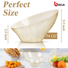 bUCLA 12 Pack Gold Glitter Plastic Serving Bowls - 54 OZ Angled Serving Bowls Disposable for Chip,Candy, Snack,Salad & Fruit - Ideal for Party & Wedding