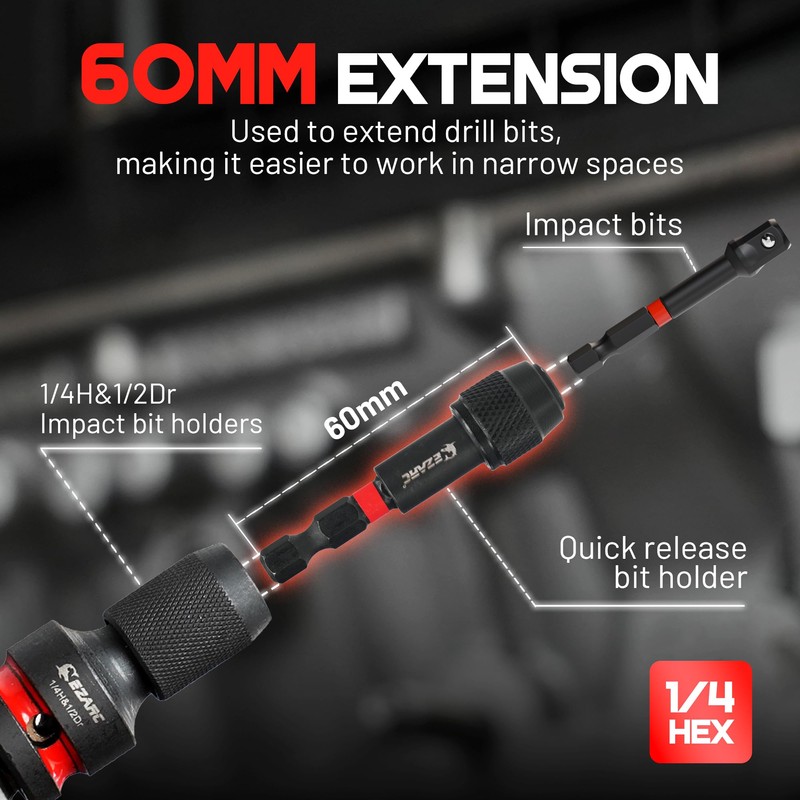 EZARC 4 Pcs Impact to 1/4 Hex Converter, 1/2 3/8