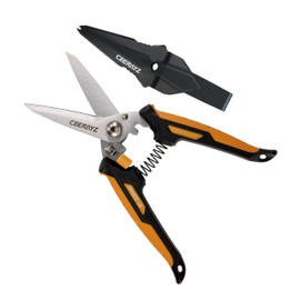 CEERAYZ 200 mm Scissors, Grow Scissors, Garden Shears, Robust Industrial Scissors, Versatile Scissors for DIY Projects, Office, Production Lines and Gardening, with Protective Case (Black/Orange)