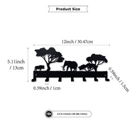 ShowMtheM Metal Elephant Key Holder for Wall,Metal Key Organizer Wall Decorative with 7 Hooks,Black Wall Mount Key Holder for Entryway,Front Door,Hallway,Office