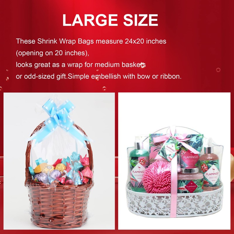 CANWUPON Shrink Wrap Bags for Gift Baskets, Clear PVC Heat