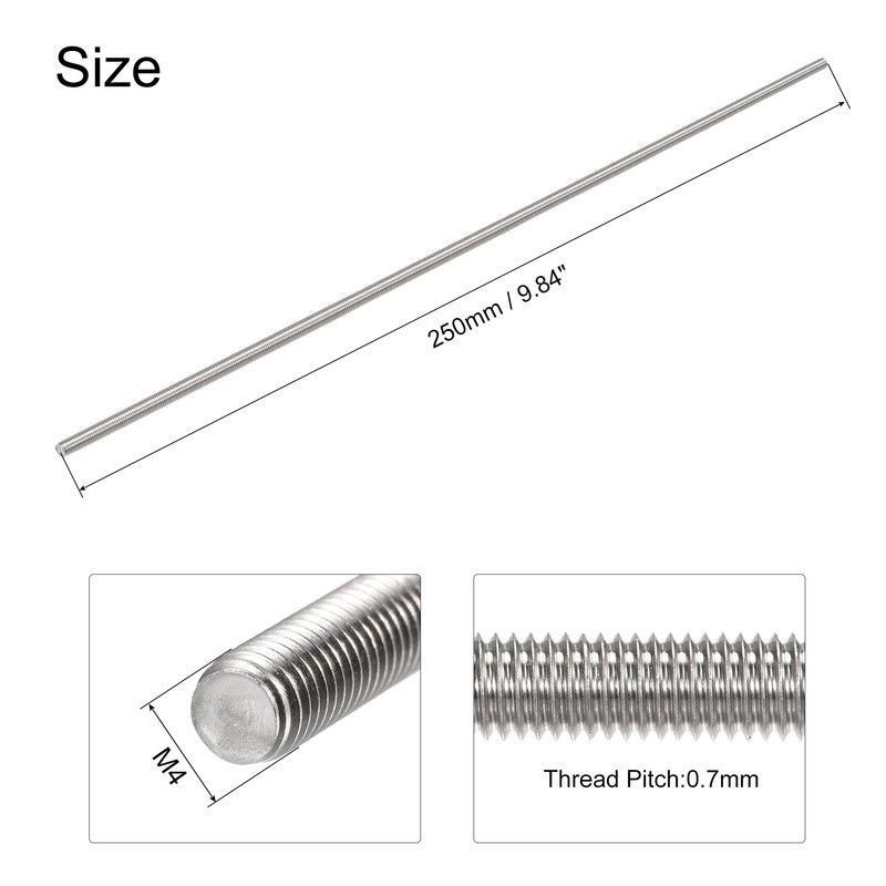 sourcing map 4Pcs M4 x 250mm Fully Threaded Rod 304