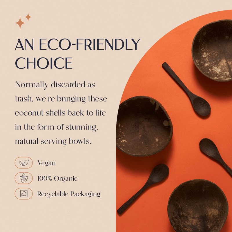 COCOBOWLCO Coconut Bowl Set with Wooden Spoons – Eco-Friendly Acai