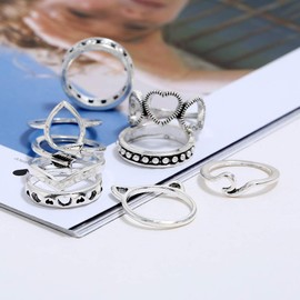 BERYUAN - Juego de anillos de plata clásico para mujer, tamaño 6, 7, 8, 9, 10, con forma de lágrima de onda, regalo para ella, bonito juego de anillos para mujer (9 unidades), Plata