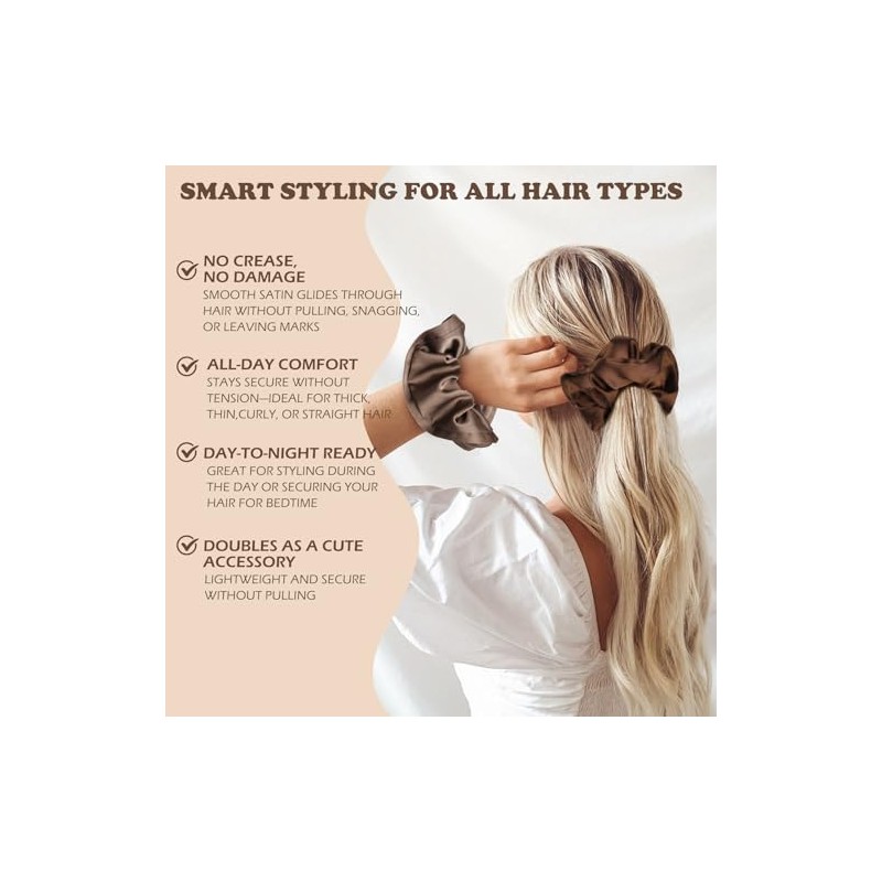 Coleteros de Satén, GeeRic 5 Satin Hair Scrunchies para Mujer