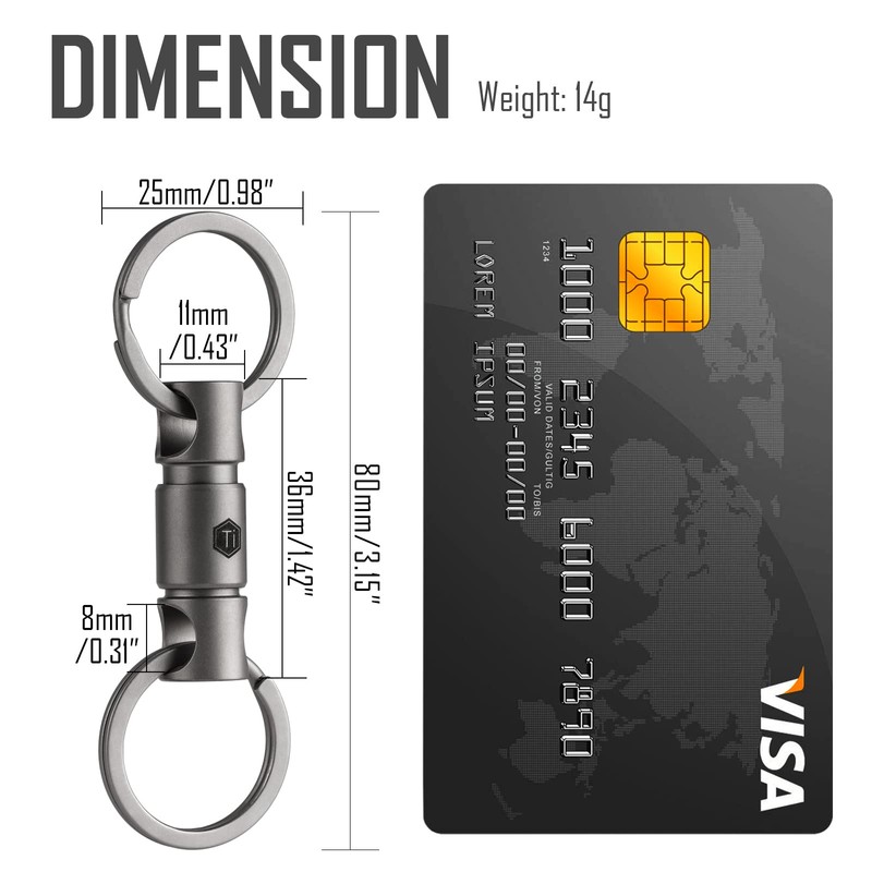 KeyUnity KA15 Titanium Key Ring, Connector, 360 Degree Rotation, Titanium