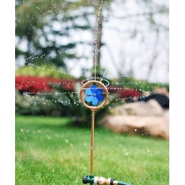 Metal Flower Sprinkler Head,Dual-Purpose Garden Decor & 360° Lawn Irrigation System,22-Inch Coverage Diameter (Copper/Blue)