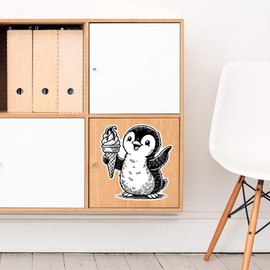 Large 210mm 'Penguin with Ice Cream Cone' Permanent Sticker Decal for Cars/Windows/Bins/Walls etc (DW00131242)