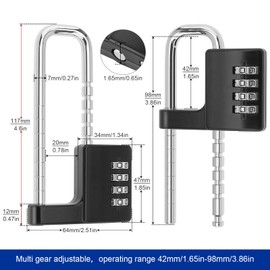 HOJLKLD Cabinet Lock, 4 Digit Combination Padlock, Stainless Steel Gym Locker Lock Code Long Adjustable Shackle Lock for Outdoor, School, Sports lockers, Fence, Gate (Black)
