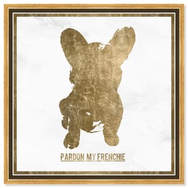 The Oliver Gal Artist Co. Animals Framed Wall Art Canvas Prints 'Pardon My Frenchie' Dogs and Puppies Home Décor, 12 in x 12 in, Gold, White