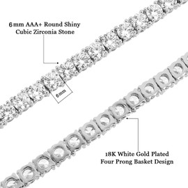 MDFUN Tennis Necklace Chain for Women and Men 18K White Gold Plated 6.0mm Round Cubic Zirconia Cut 24 inches