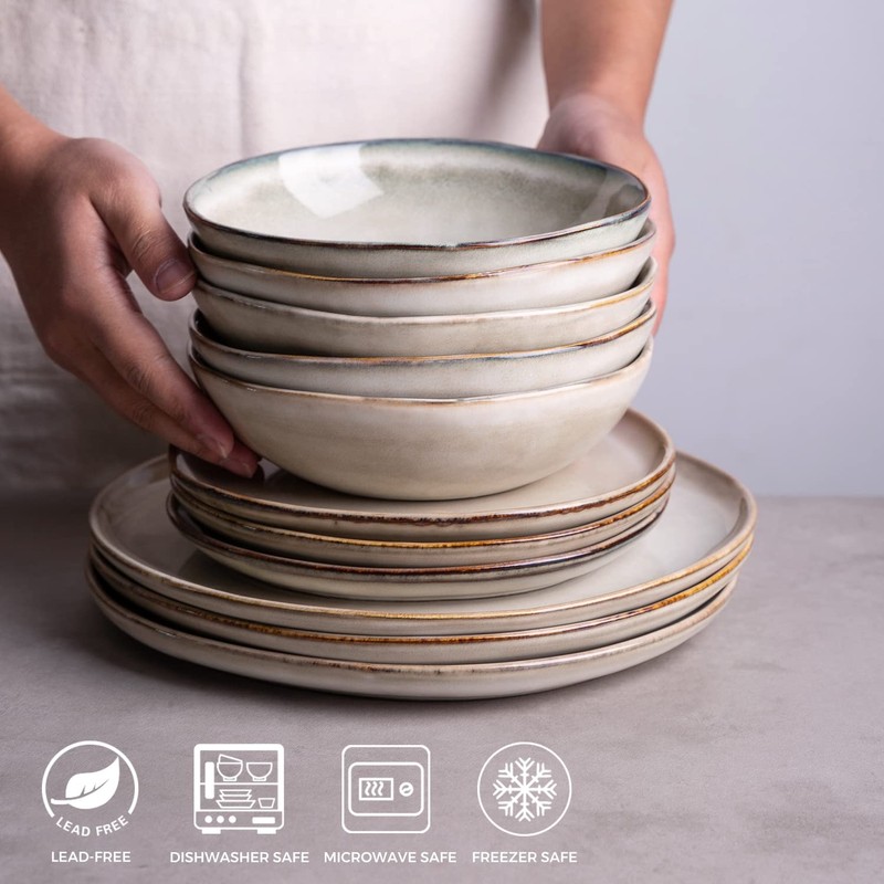 AmorArc Ceramic Cereal Bowls Set of 6, 24 oz Handmade