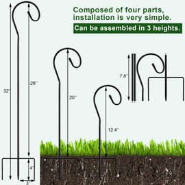 Therwen 24 Pack Shepherds Hooks for Outdoor, 32 Inch Bird Feeder Pole for Outside, Adjustable Heavy Duty Shepherd Hooks for Hanging Plants Baskets, Solar Lights, Lanterns, Weddings, Garden Decoration