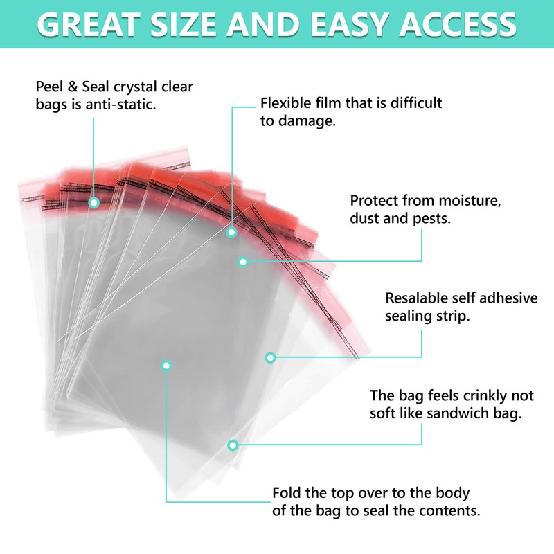 500 x Clear Cellophane Bags Self Seal 12cm x 17cm