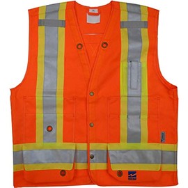 Viking Open Road Surveyor Safety Vest - Class 2 Reflective Polyester Twill with 14” Zippered Pack on Back, Plentiful Pockets, Orange - X-Large