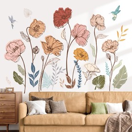 wondever Wall Tattoo Boho Flowers Wall Sticker Colourful Flowers Retro Leaves Grass Wall Sticker Wall Decoration for Living Room Bedroom Sofa Background