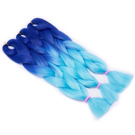 Tess Braids Extensions Blue 60 cm, Pack of 3 Jumbo Braids Kanekalon Synthetic Hair for Braiding Box Braids Hair Extension Braid 100 g/Bundle Hair Braids Extension (3 Pieces Ombre Blue)