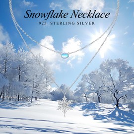 FLYOW Snowflakes Layered Choker Necklace S925 Sterling Silver Lab Moonstone Snowflake Pendant Jewelry Adjustable Clavicle Necklace for Women Birthday Gifts