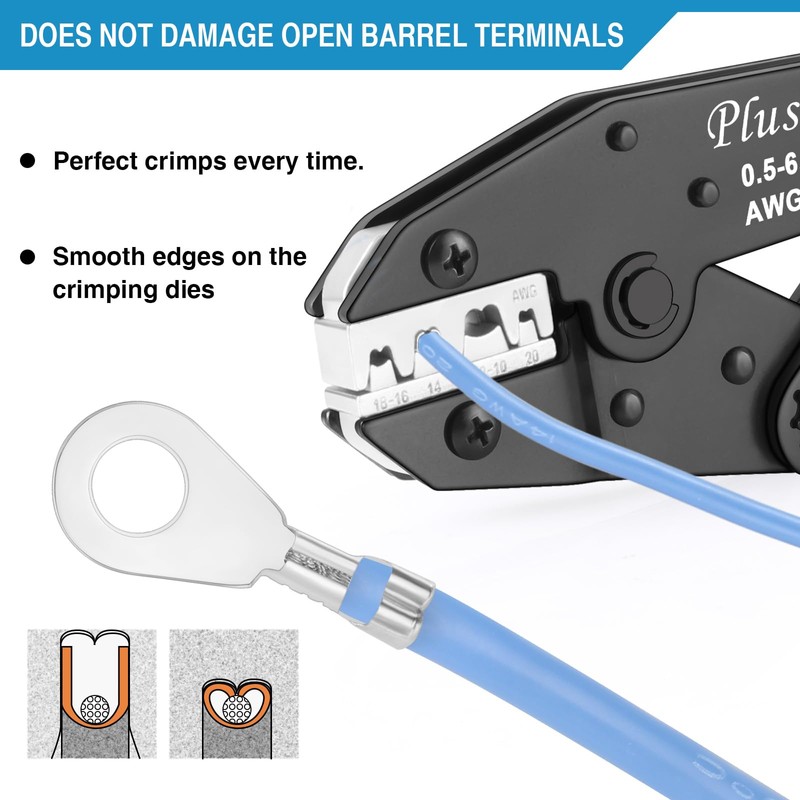 Plustool Crimping Tool for Non-Insulated Open Barrel Terminals & Receptacles
