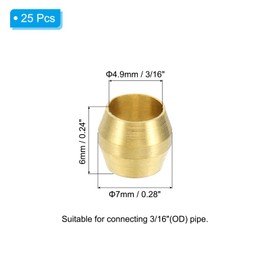 PATIKIL Brass Compression Sleeves Ferrules for 3/16 Inch OD Tube, 50 Pack Brass Ferrule Fitting Brass Compression Tube Fitting Ring Assortment Kit for Air Water Gas Pipe Line Fitting Oil