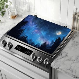 Electric Stove Top Cover Protector,Starry Night Moon Forest Heat Resistant Glass Top Stove Oven Induction Cooktop Mat with Rubber for Kitchen Top Covers 28.5×20.5 in