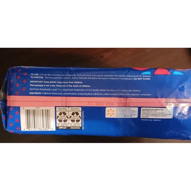 Equate Maxi Pads ,Super 48 pads, Compare to Stayfree