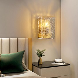 LIANGMH Modern Gold Wall Sconces Set of Two Wall Lights with Water Rippled Glass Shades Square Sconces Wall Lamps for Kitchen Living Room Bedroom Hallway