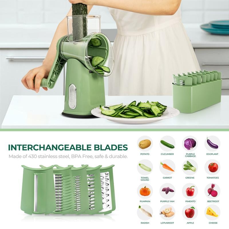 SUSTEAS Rotary Vegetable Chopper - 5 Blades, Suction Base, Handle,
