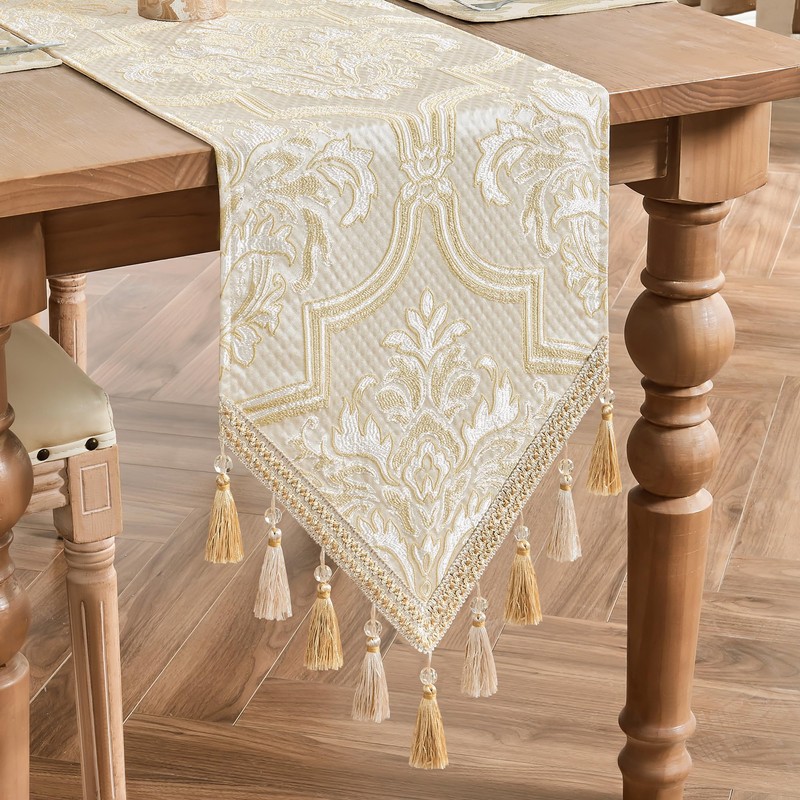 TOPLUXE Table Runner with Tassels, Jacquard Table Runner for Dining