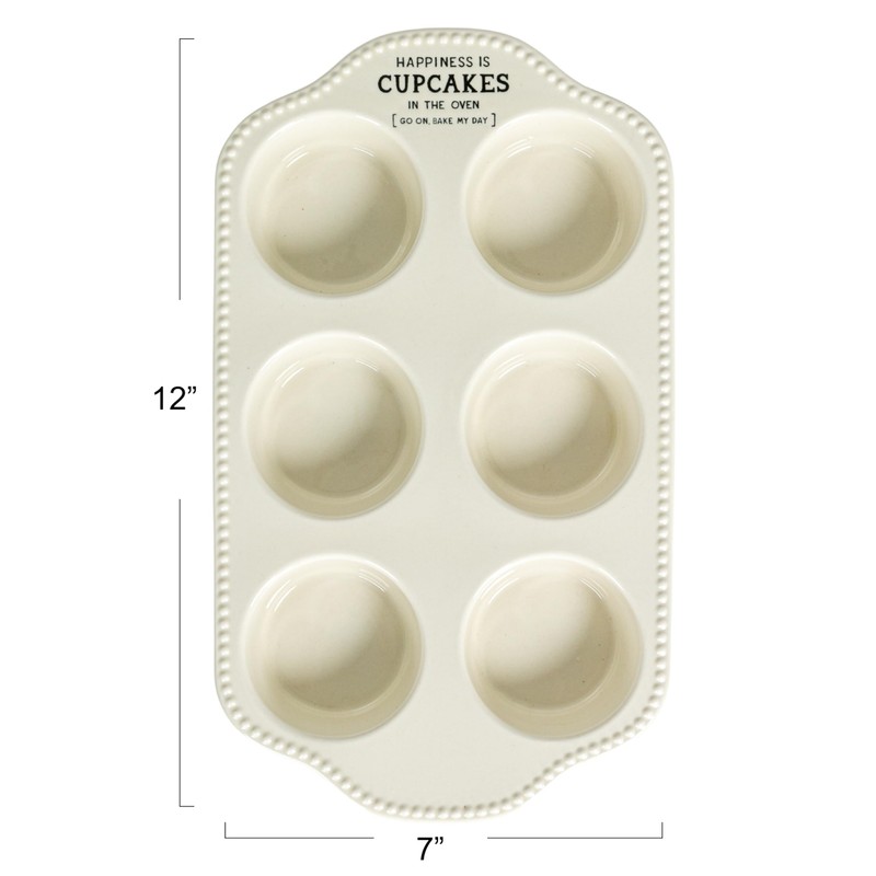 Creative Co-Op Cupcake Bliss Stoneware Muffin Pan, White