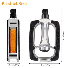 1 Pair Bicycle Pedals Set, Bicycle Pedals Non-Slip Trekking Pedals Aluminium Bicycle Pedals with Reflectors Children's Bicycle Pedals Mountain Bike City Bike Replacement Parts, Silver/Black