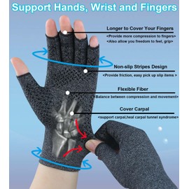 Kecartu 2 Pairs Compression Gloves for Rheumatoid Arthritis, Osteoarthritis, Carpal Tunnel Pain, Fingerless Arthritis Hand Gloves for Women Men Support Work&Computer Typing (Pure Black+Black,Medium)