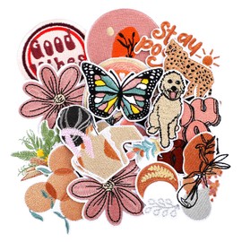 16pcs Boho Girly Iron On Patches Cute Vintage Embroidery Applique Patch for Women Girly Aesthetic Sew On Applique Patch DIY Decorative Heat Press Patches for Jeans Jacket Clothing Backpack Hat Clothes